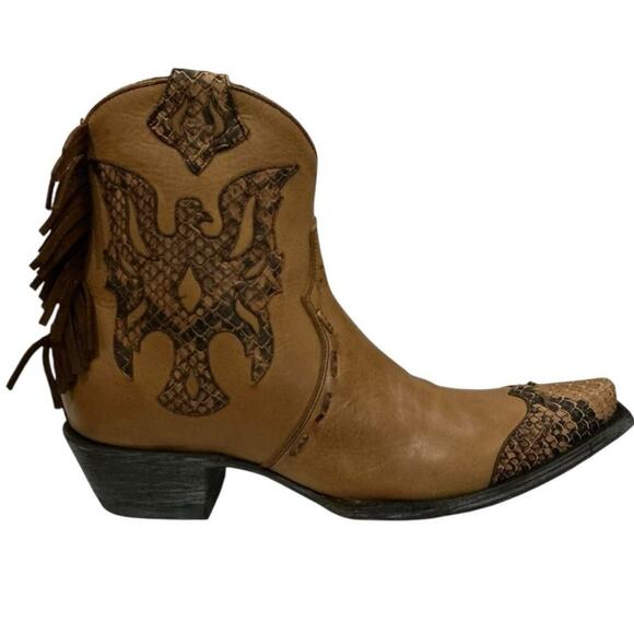 Old Gringo Sonoya 6" Ankle Booties Tan Leather & Python Inlay Size 8 With Box - Picture 1 of 12